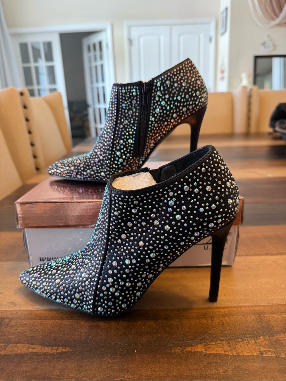 DDK Footwear KINSLEY-40 Black Rhinestone Ankle Bootie for Women Size 8